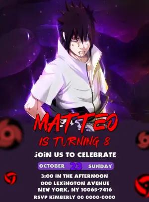 Sasuke Anime Birthday Invitation | Editable Digital Template