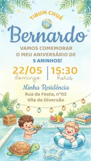Convite de Aniversário Pool Party Menino Aquarela Editável