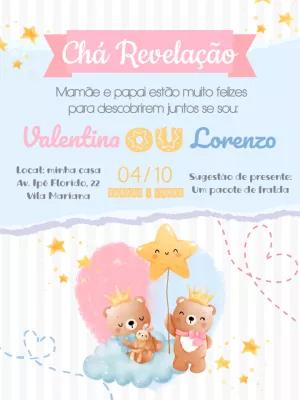 Convite Chá Revelação Ursinhos Realeza para Editar Online