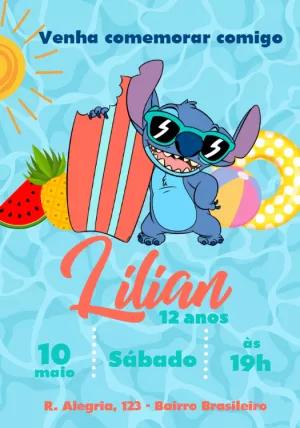 Convite de Aniversário Stitch Verão para Editar Online
