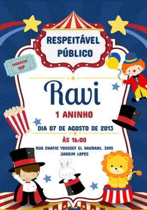 Convite de Aniversário Circo com Personagens para Editar Online
