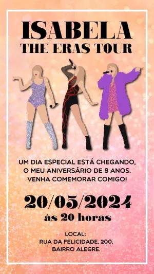 Convite de Aniversário The Eras Tour Editável Online