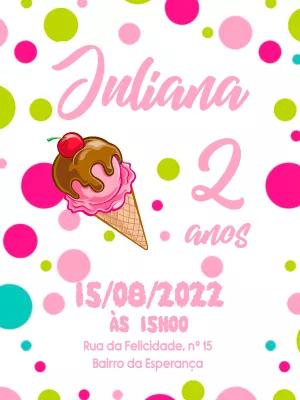 Convite de Aniversário Tema Sorvete Editável Online