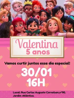 Convite Aniversário Princesas Disney Modernas para Editar Online
