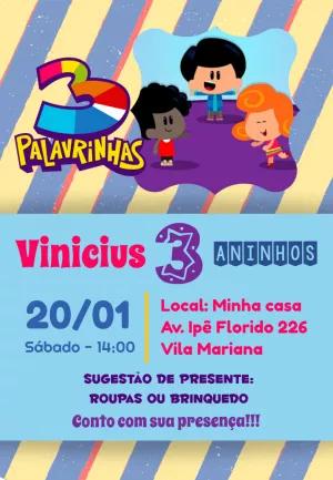 Convite Aniversário 3 Palavrinhas para Editar Online