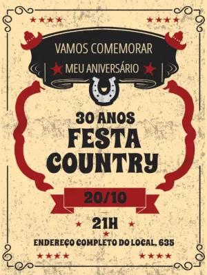 Convite Aniversário Country: Modelo Rústico para Editar Online