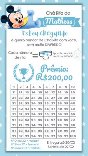 Convite Chá Rifa Mickey Baby Editável para Imprimir e Enviar