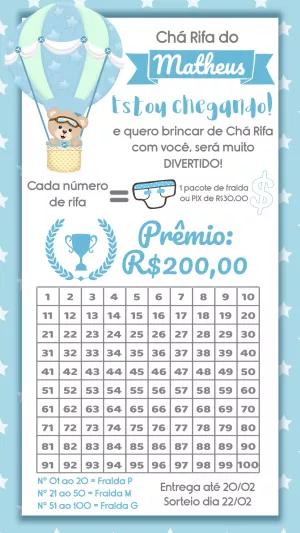 Chá Rifa Ursinho Baloeiro Menino para Editar Online