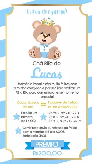 Convite Chá Rifa Ursinho Príncipe para Editar Online