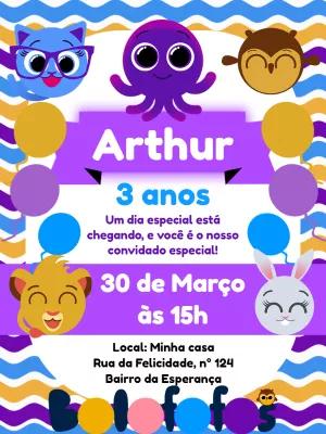 Convite Aniversário Bolofofos com a Turma para Editar Online