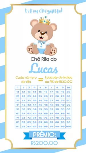 Chá Rifa Ursinho Príncipe Azul: Convite Editável Online
