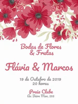Convite de Bodas de Flores e Frutas Floral para Editar Online