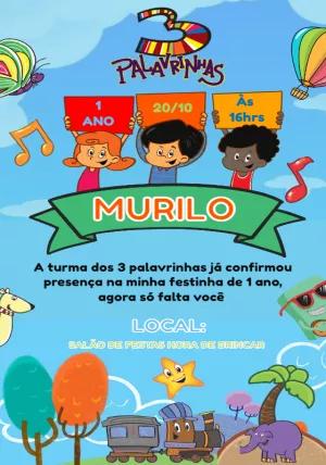 Convite de Aniversário 3 Palavrinhas para Editar Online