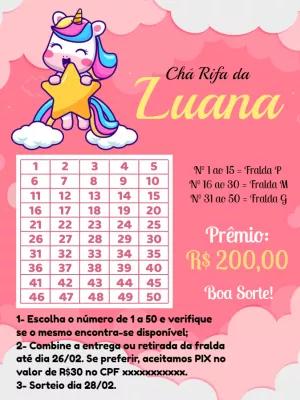 Chá Rifa Unicórnio Menina para Editar e Imprimir Online