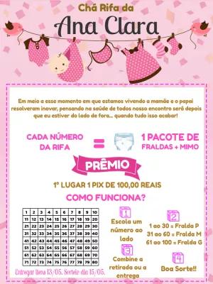 Convite Chá Rifa Varal de Roupas Menina para Editar Online