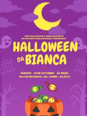 Convite de Halloween com Fantasmas e Abóbora para Editar Online
