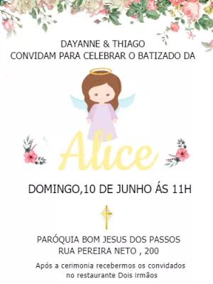 Convite de Batizado Floral com Anjinha para Editar Online