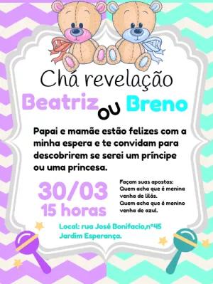 Convite Chá Revelação Ursinhos para Editar Online