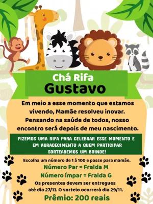 Convite Chá Rifa Safari com Animais Fofos para Editar Online