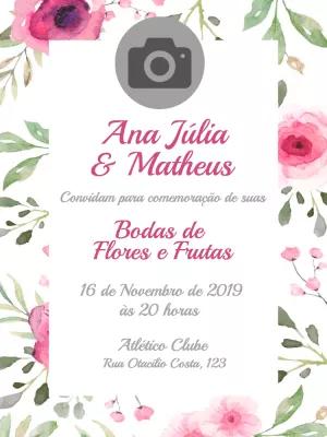 Convite Bodas de Flores e Frutas com Foto para Editar Online