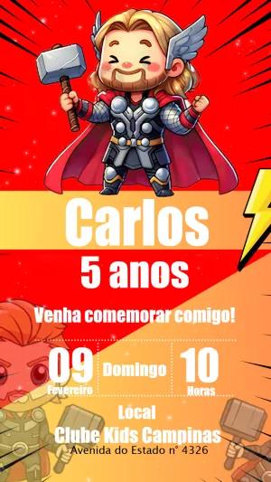 Convite Aniversário Thor Cute para Editar Online
