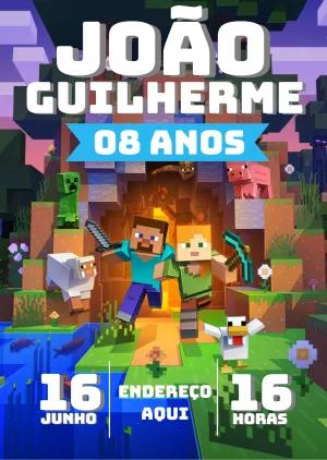 Convite de Aniversário Minecraft com Personagens para Editar