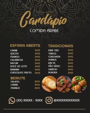 Cardápio de Comida Árabe Elegante para Editar Online