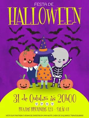 Convite Festa de Halloween com Personagens Fofos para Editar