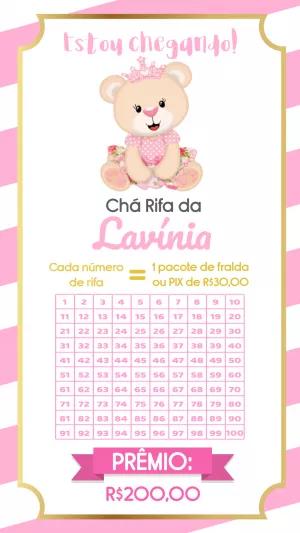 Chá Rifa Ursinha Princesa: Convite Editável para Imprimir