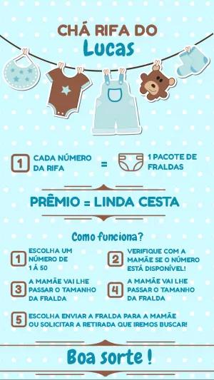 Convite Chá Rifa Menino Varal de Roupas para Editar Online