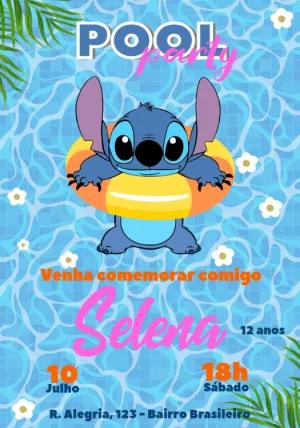Convite Aniversário Stitch Pool Party para Editar Online