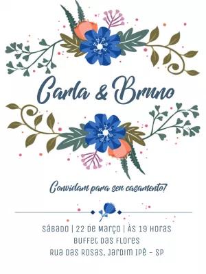 Convite de Casamento Floral Azul para Editar Online