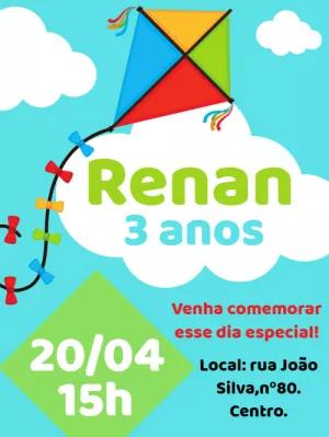 Convite de Aniversário Infantil Pipa para Editar Online