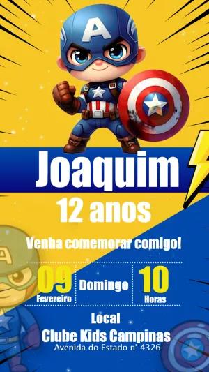 Convite Aniversário Capitão América Fofo para Editar Online