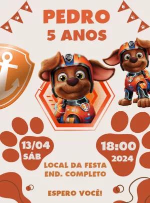 Convite de Aniversário Patrulha Canina Zuma para Editar Online