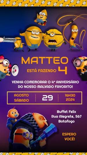 Convite de Aniversário Meu Malvado Favorito 4 para Editar Online