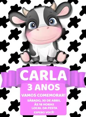 Convite Aniversário Vaquinha Fofa para Editar Online