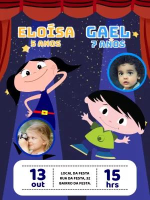 Convite Aniversário Duplo Show da Luna com Foto para Editar