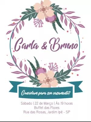 Convite de Casamento Floral Roxo com Guirlanda para Editar
