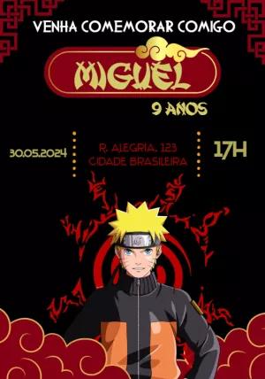 Convite de Aniversário Naruto para Editar e Imprimir Online