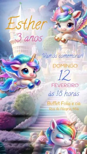 Convite Aniversário Unicórnio Mágico para Editar Online