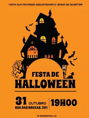 Convite de Halloween com Casa Mal-Assombrada para Editar Online