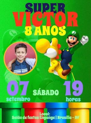 Convite Aniversário Luigi com Foto para Editar Online
