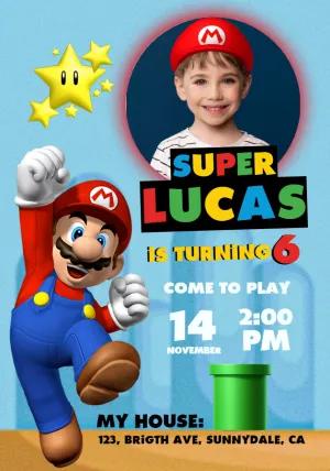 Super Mario Birthday Photo Invitation to Edit Online