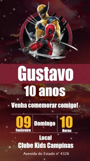 Convite de Aniversário Deadpool e Wolverine para Editar Online