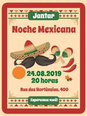 Convite Jantar Mexicano com Elementos Típicos para Editar Online