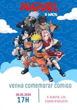 Convite de Aniversário Naruto com Personagens para Editar Online