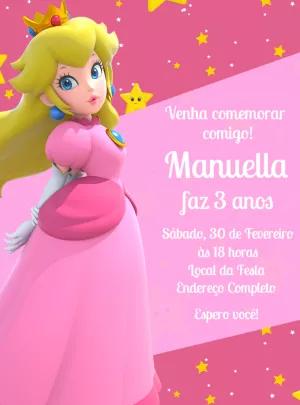 Convite de Aniversário Princesa Peach para Editar Online