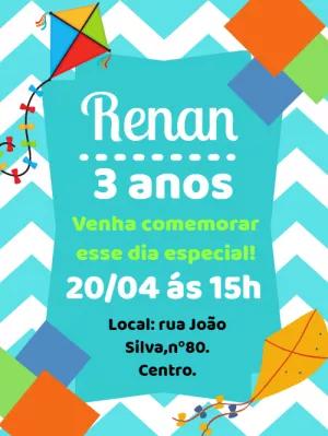 Convite de Aniversário Pipa Colorida para Editar Online