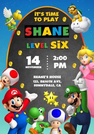 Super Mario Bros Birthday Invitation with Characters to Edit